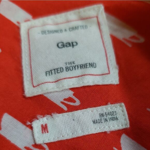 🔺️Gap Orange Teacup/Coffee Cup Boyfriend Buttoned Long Sleeve Shirt Medium - Picture 9 of 12